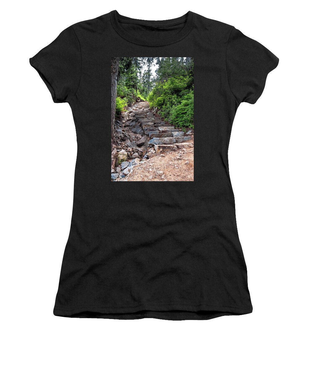 Alex Lyubar Women's T-Shirt featuring the photograph Stone Steps on the Hiking Trail by Alex Lyubar