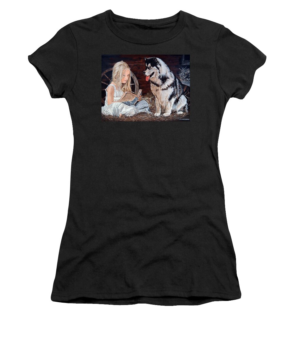 Pets Women's T-Shirt featuring the painting Story Time by Daniel Carvalho
