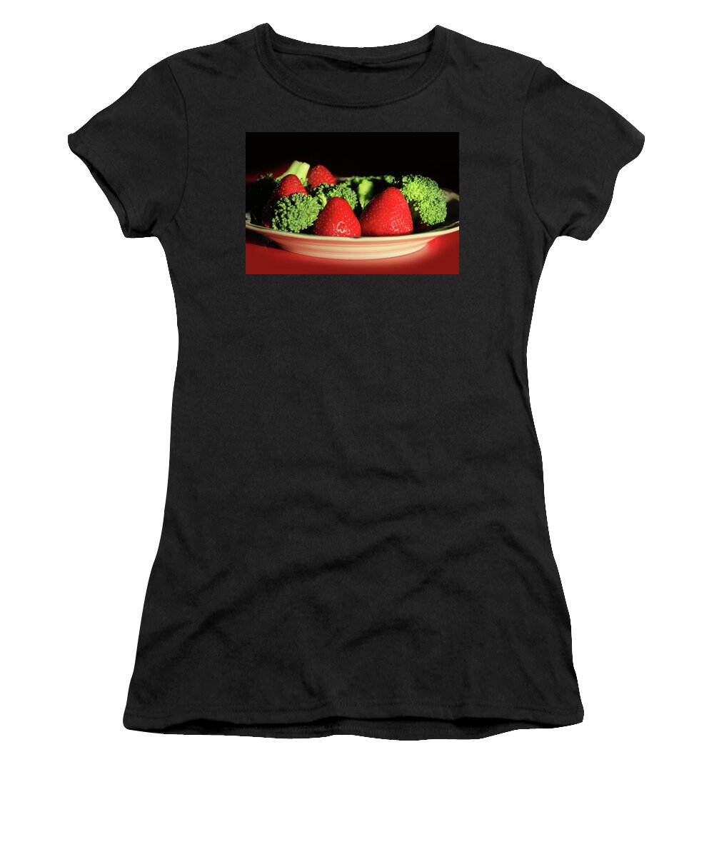 Strawberry Women's T-Shirt featuring the photograph Strawberries and Broccoli by Lori Deiter