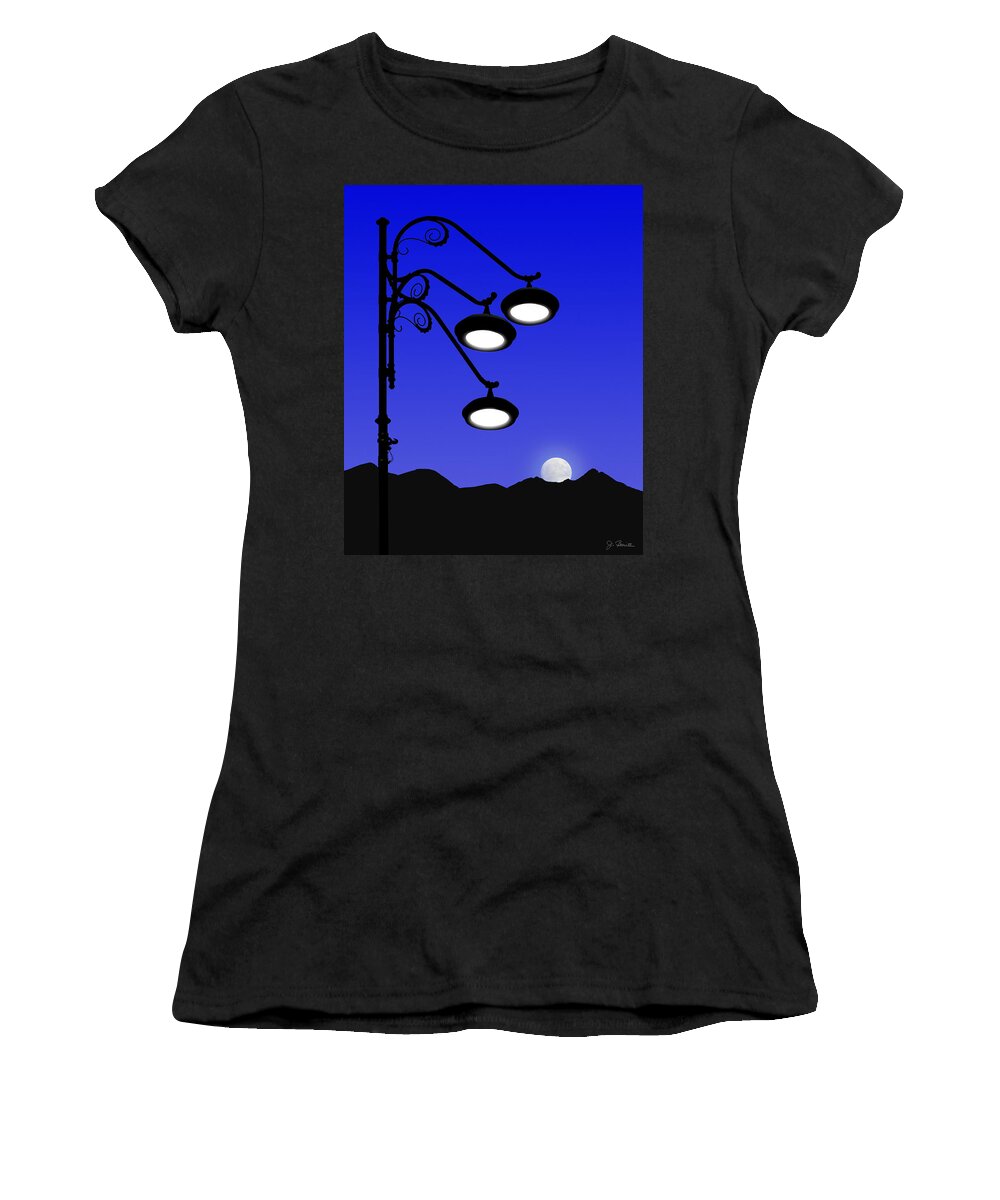 Street Light Women's T-Shirt featuring the photograph Street Light and Moonrise by Joe Bonita