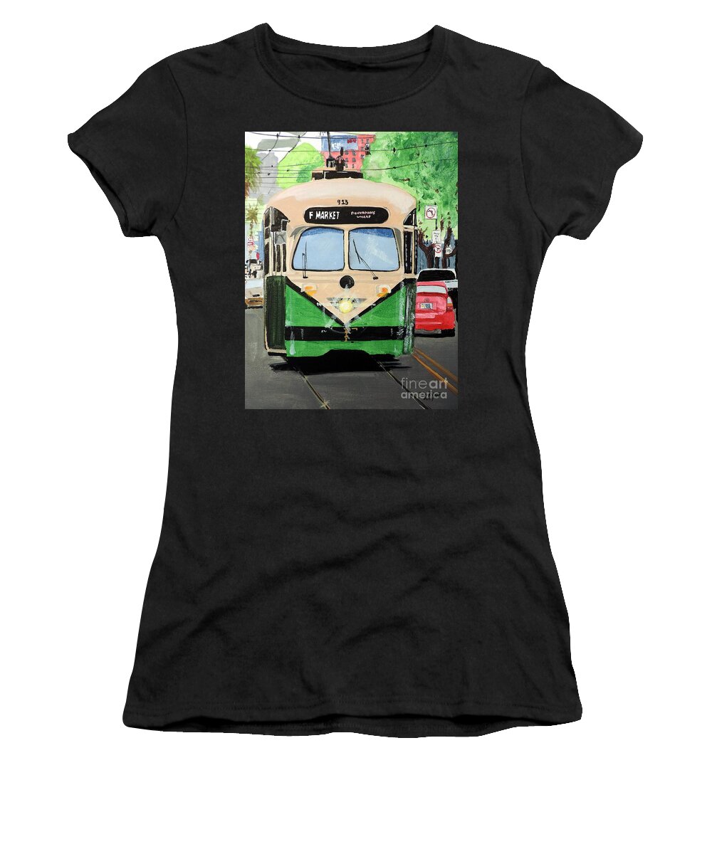 Trolley Women's T-Shirt featuring the painting Streetcar Not Named Desire by Tom Riggs