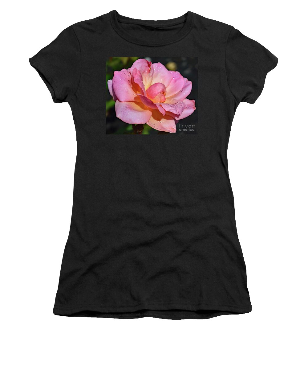 Rosa Women's T-Shirt featuring the photograph Stunning Peachy Knock Out Rose by Cindy Treger