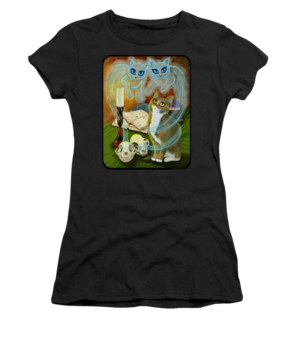 Gothic Cat Women's T-Shirt featuring the painting Summoning Old Friends - Ghost Cats Magic by Carrie Hawks