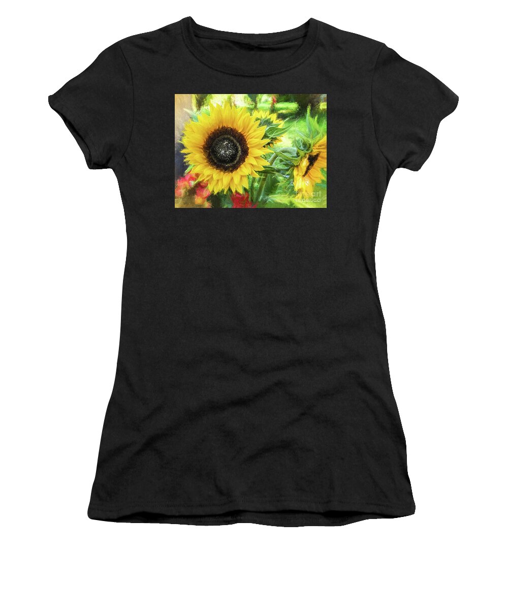 Mona Stut Women's T-Shirt featuring the digital art Yellow Sunflowers Flourish Visions of Summer by Mona Stut
