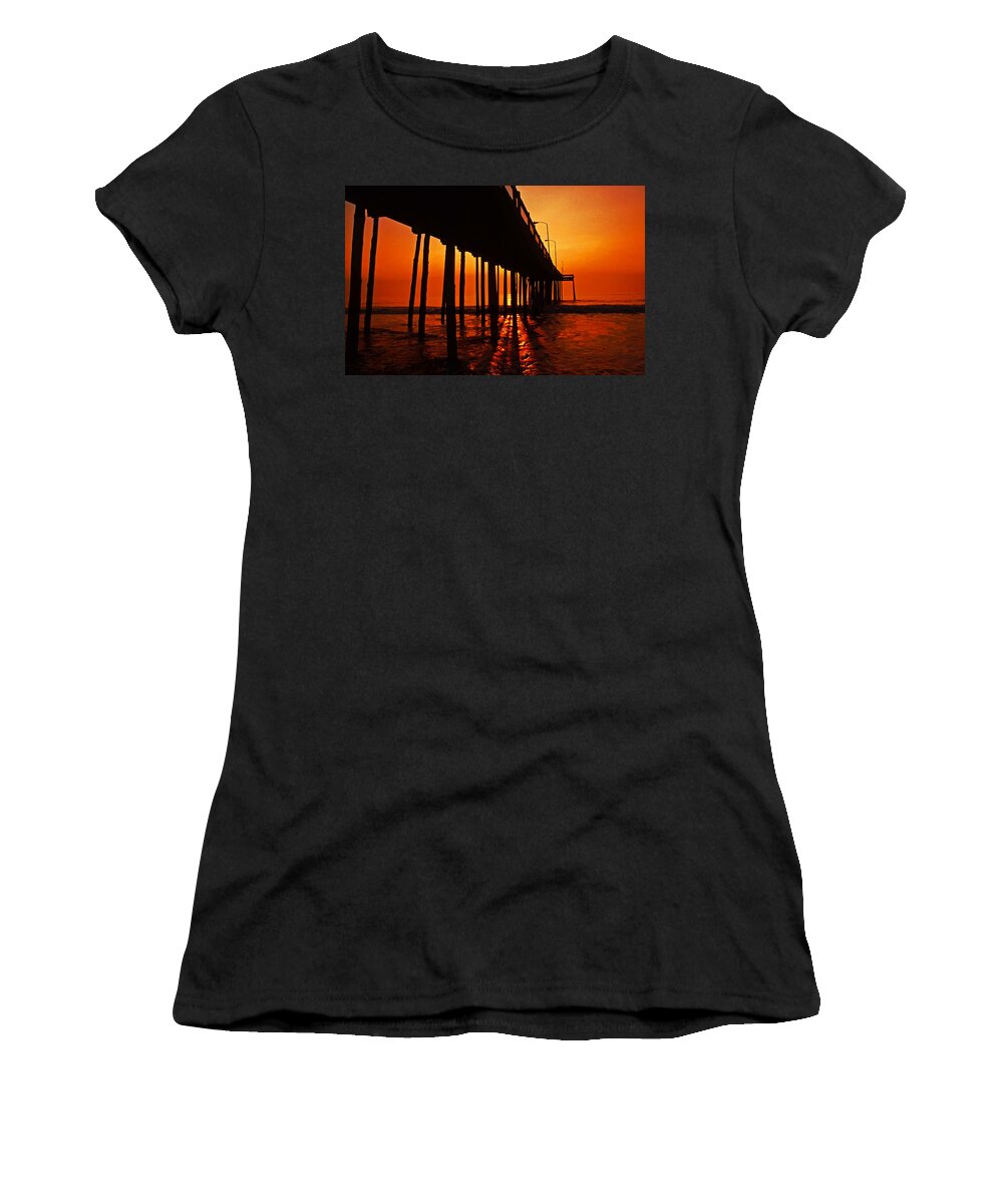 Sunrise Women's T-Shirt featuring the photograph Sunrise at the pier. Ocean City MD by Bill Jonscher