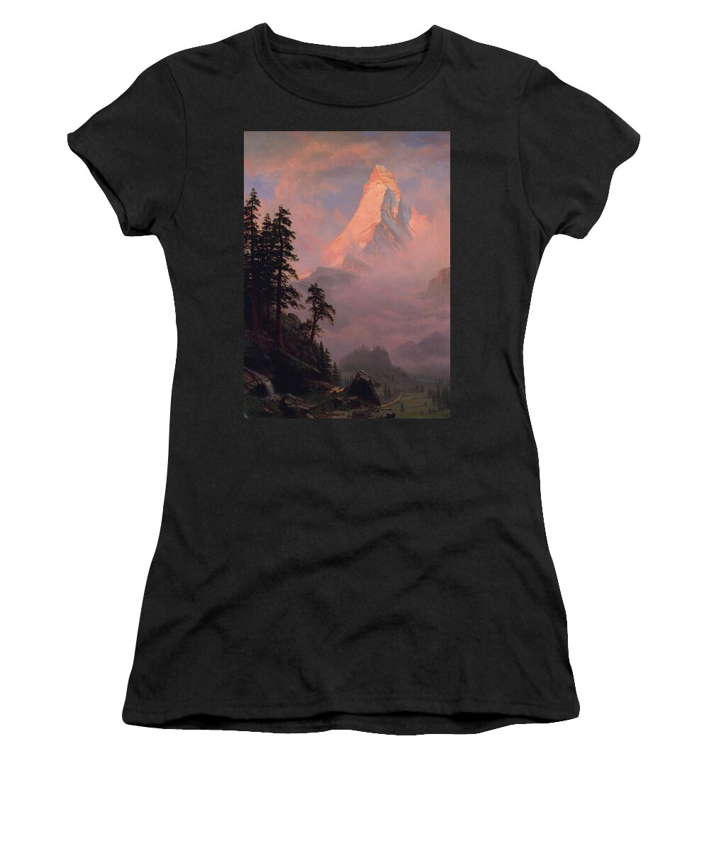 Matterhorn Women's T-Shirt featuring the painting Sunrise on the Matterhorn     by Albert Bierstadt