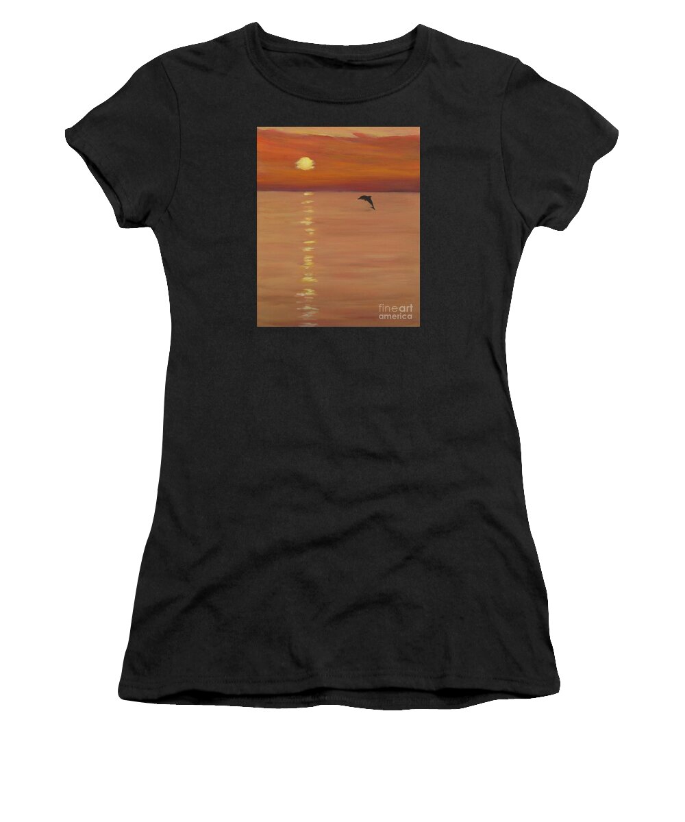 Dolphin Women's T-Shirt featuring the painting Sunrise Surprise by Anne Marie Brown