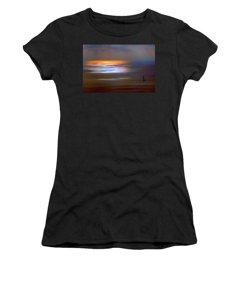 Tranquility Women's T-Shirt featuring the photograph Sunset Glow by Lena Owens - OLena Art Vibrant Palette Knife and Graphic Design