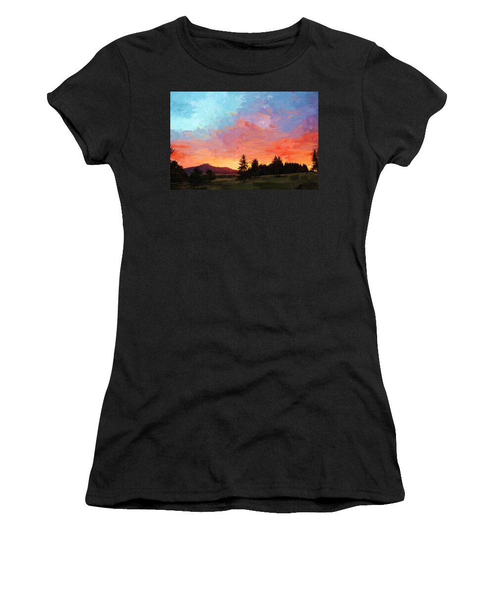 Beautiful Women's T-Shirt featuring the digital art Sunset in Oregon by Debra Baldwin