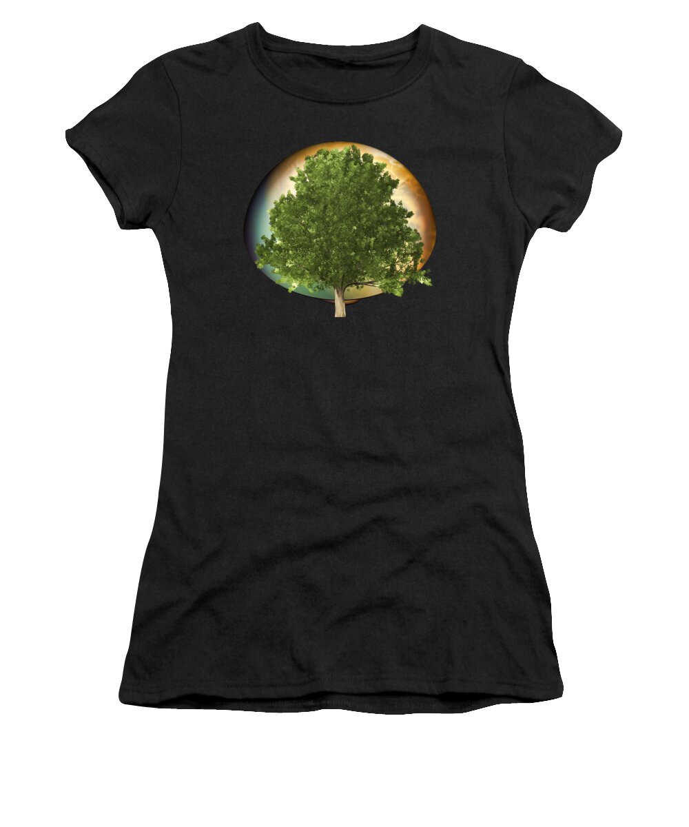 Digital Women's T-Shirt featuring the digital art Sunset Oak Tree Cartoon by Linda Phelps
