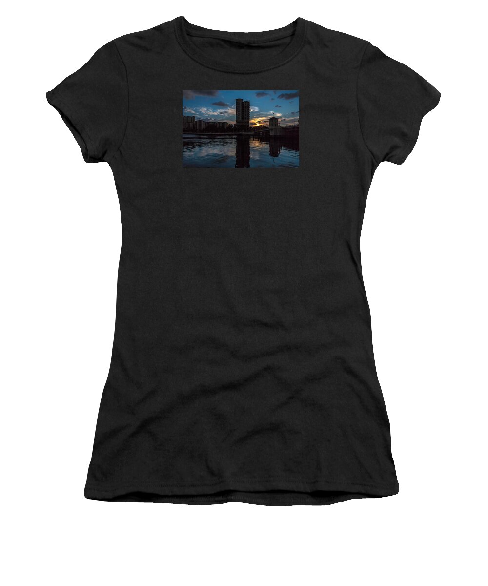 Sunset Women's T-Shirt featuring the photograph Sunset on the water by Mike Dunn
