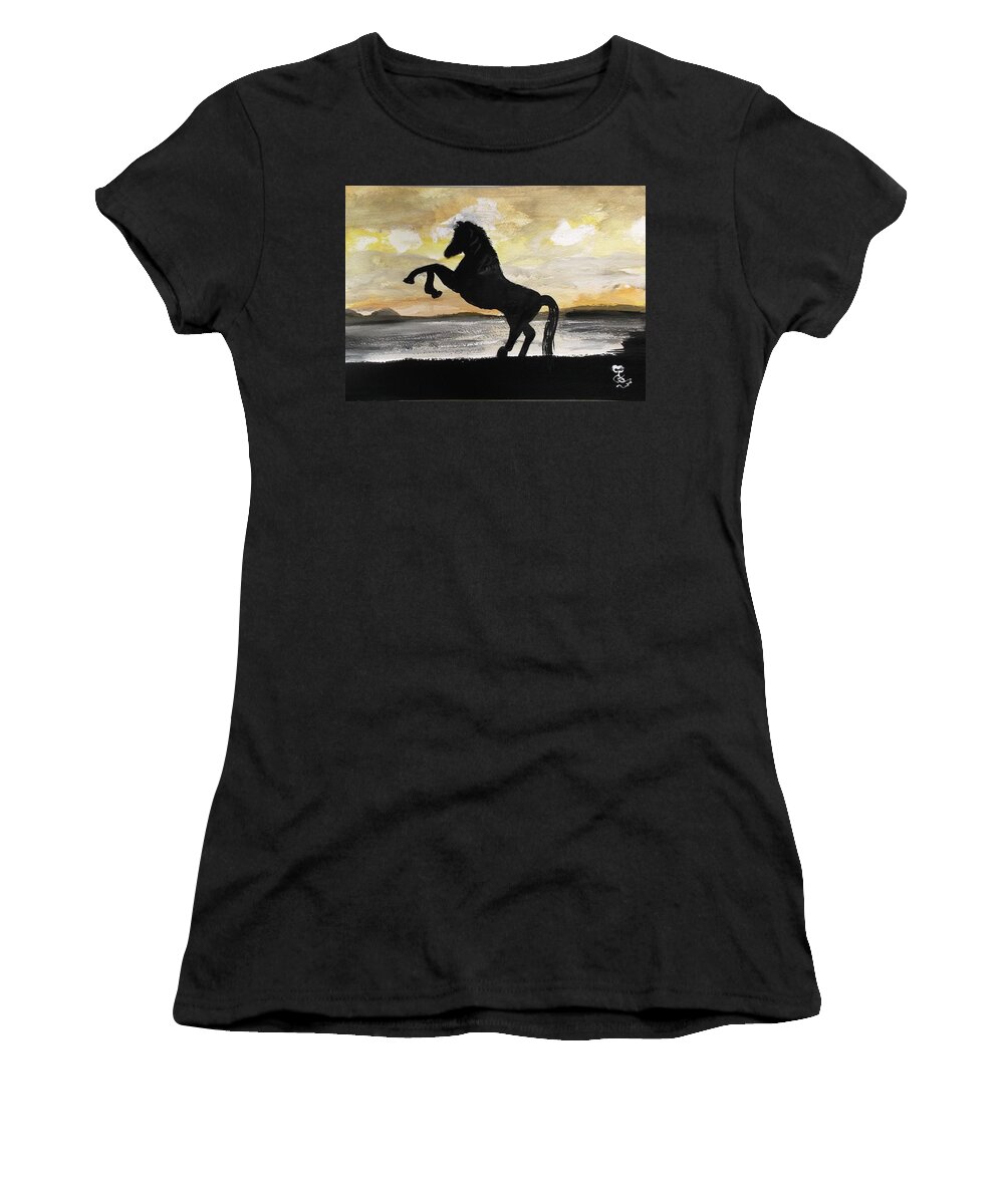 Horse Women's T-Shirt featuring the painting Sunset Stallion by Carole Robins