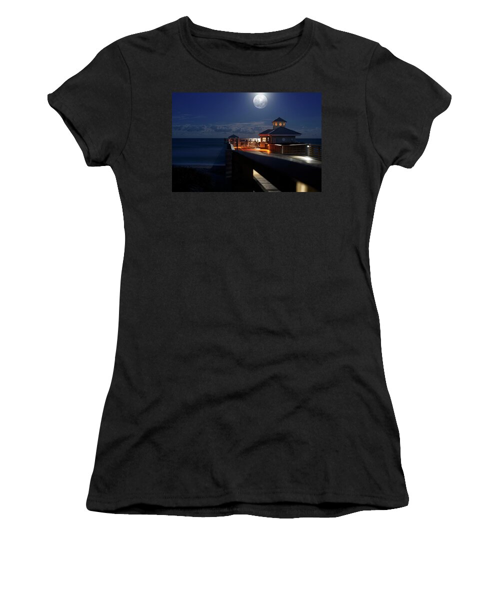 Full Moon Women's T-Shirt featuring the photograph Super Moon at Juno Pier by Laura Fasulo