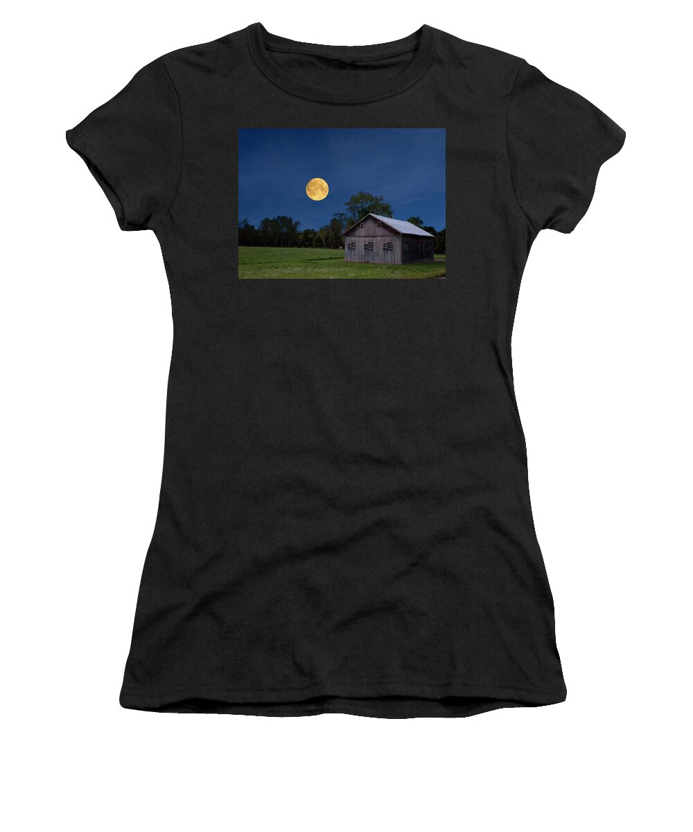 Super Moon Women's T-Shirt featuring the photograph Super Moon with Barn by Joe Granita