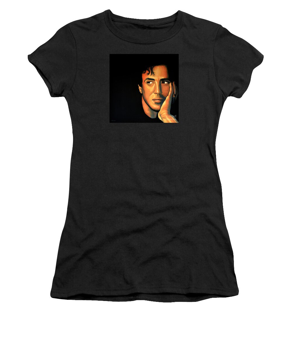 Sylvester Stallone Women's T-Shirt featuring the painting Sylvester Stallone by Paul Meijering