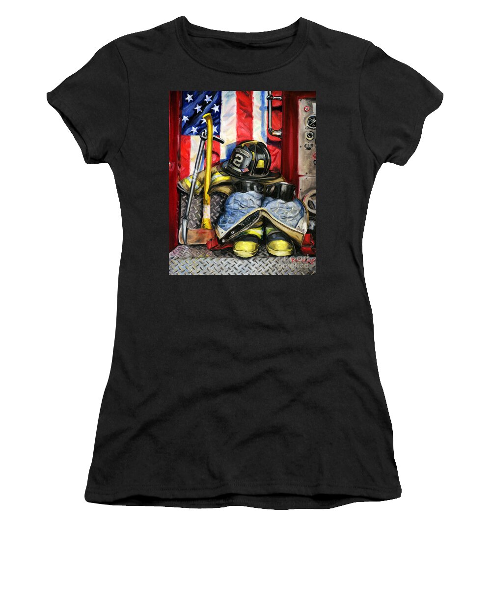 Firefighting Women's T-Shirt featuring the painting Symbols Of Heroism by Paul Walsh