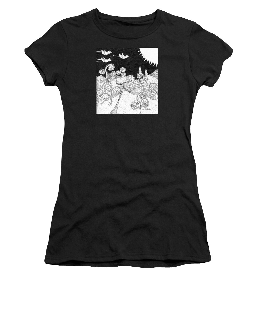 Birds Women's T-Shirt featuring the painting Synchronized Flying by Lou Belcher