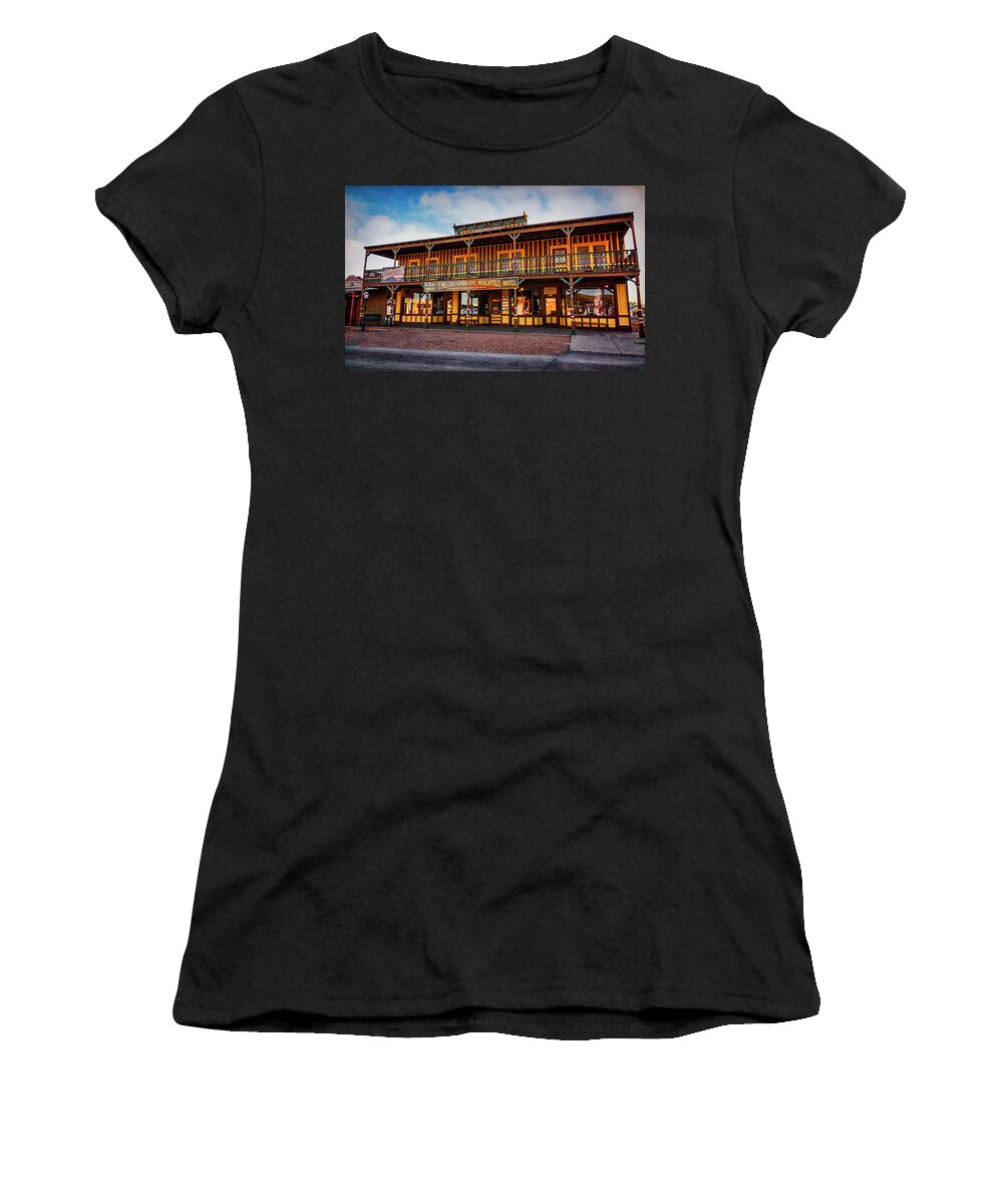 T. Miller's Tombstone Mercantile Women's T-Shirt featuring the photograph T. Miller's Tombstone Mercantile and Hotel by Saija Lehtonen