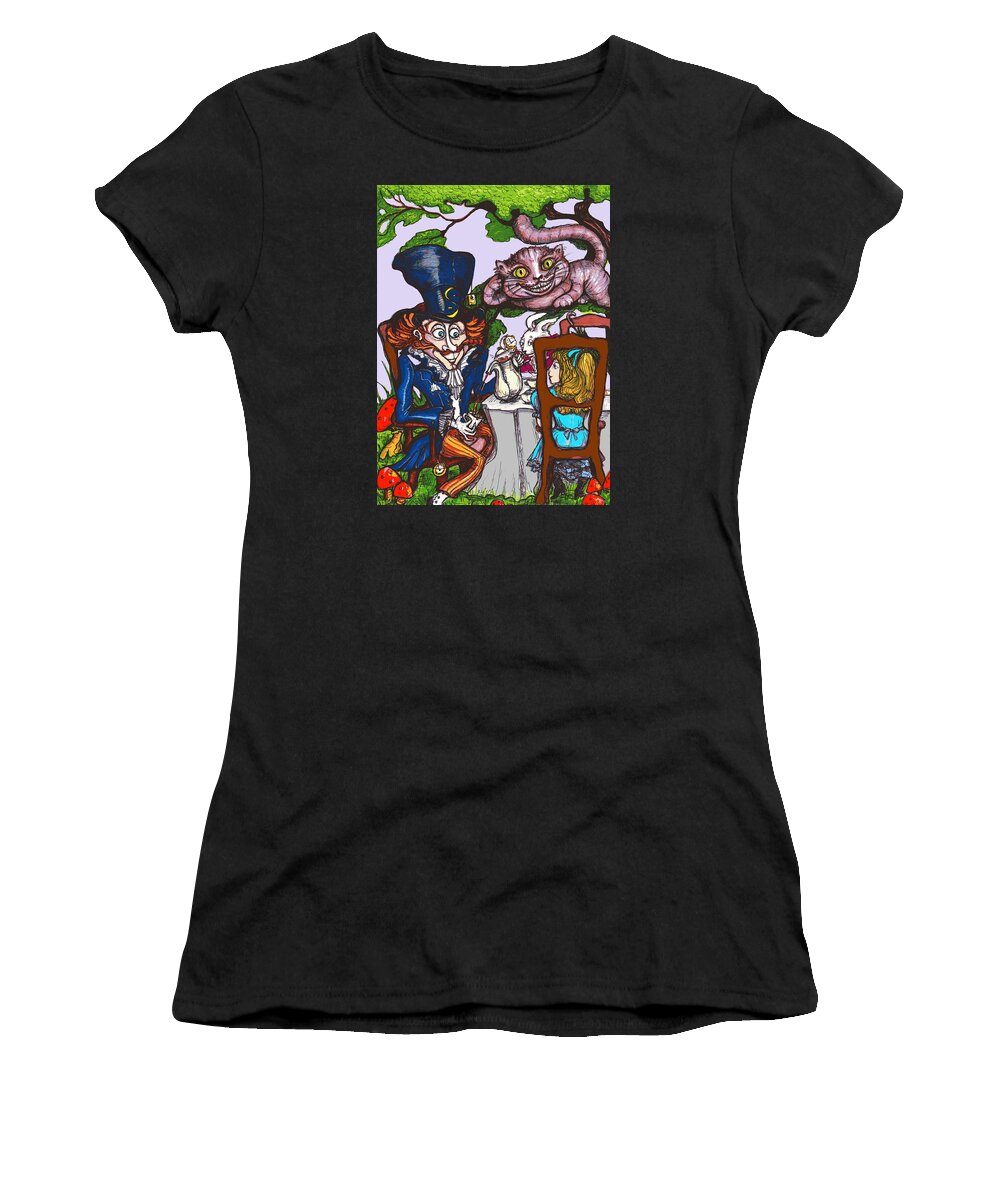 Alice In Wonderland Women's T-Shirt featuring the drawing Tea Party by Rae Chichilnitsky