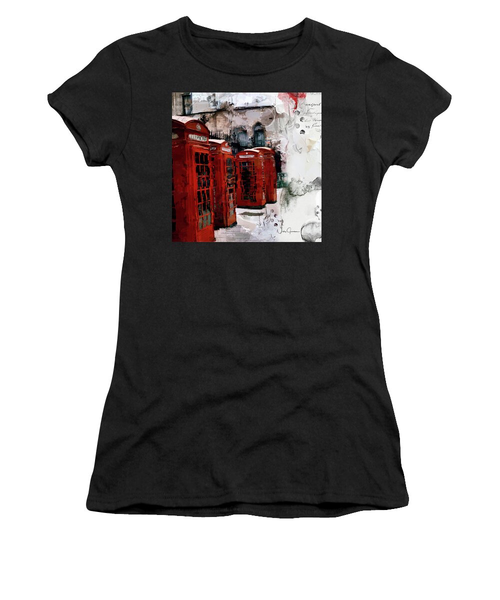 London Women's T-Shirt featuring the digital art Telephone Boxes by Nicky Jameson