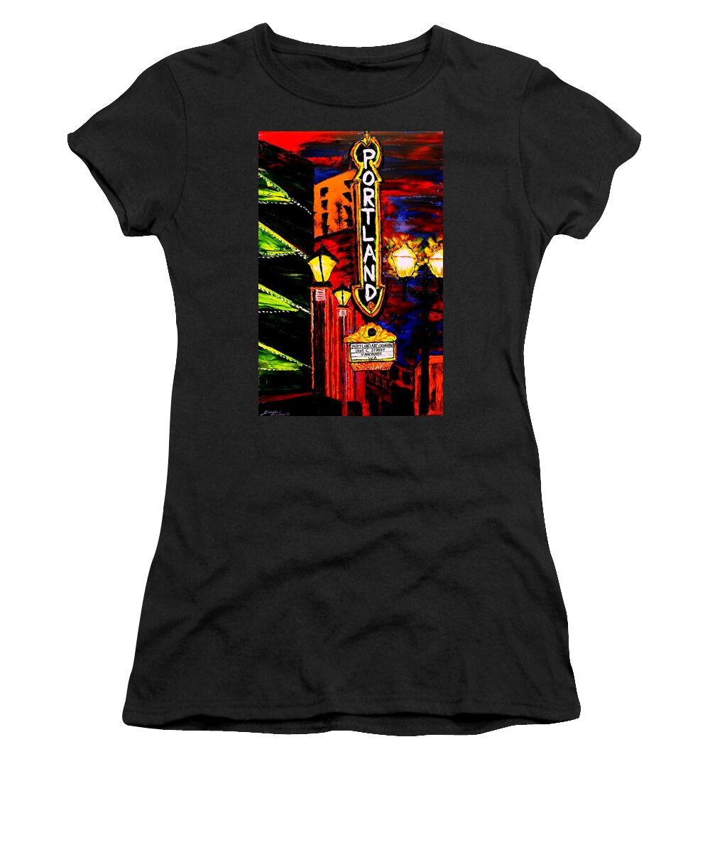  Women's T-Shirt featuring the painting The Arlene Schnitzer Concert Hall by James Dunbar