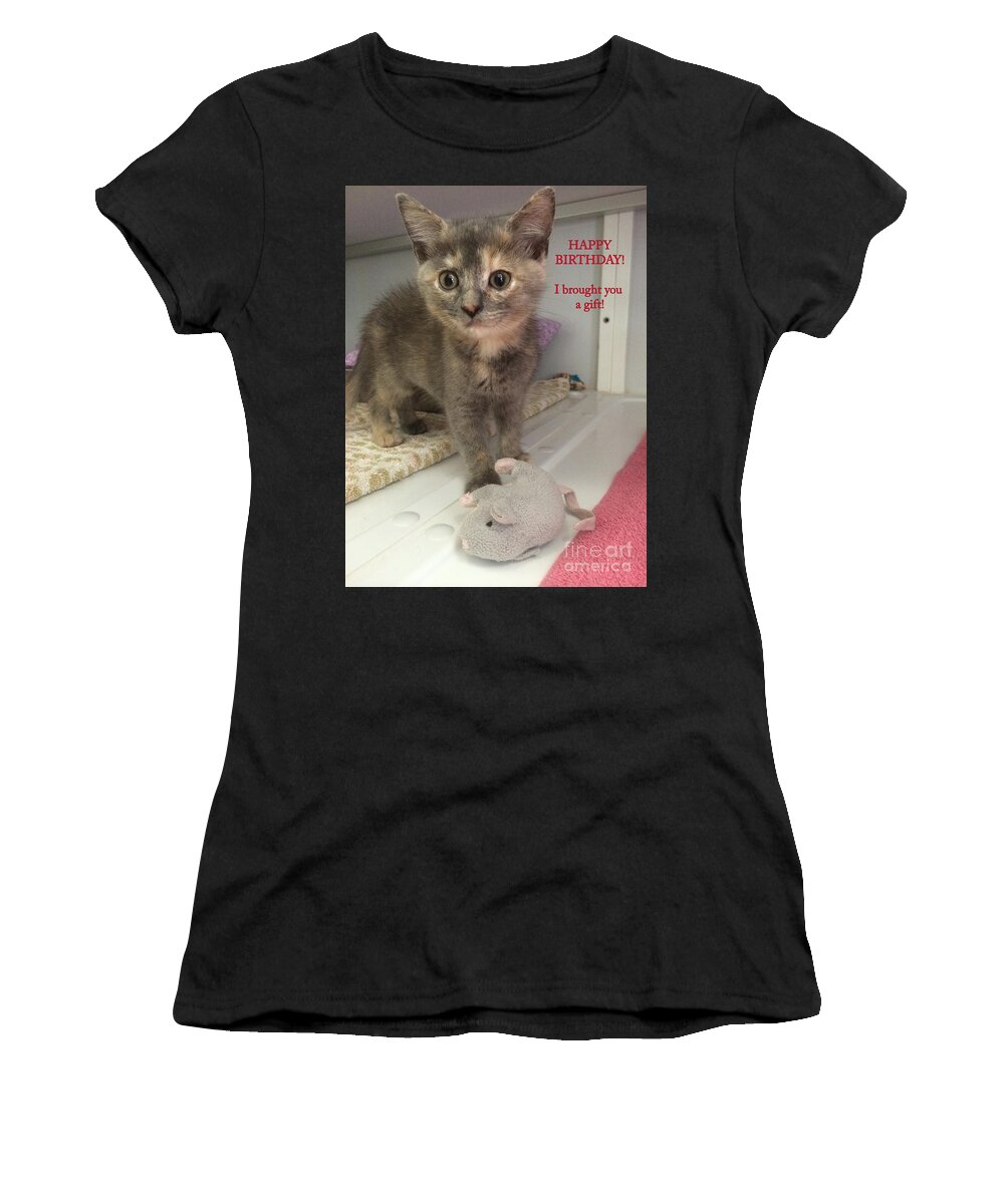Domestic Cat Women's T-Shirt featuring the photograph The Birthday Gift by Diane Macdonald
