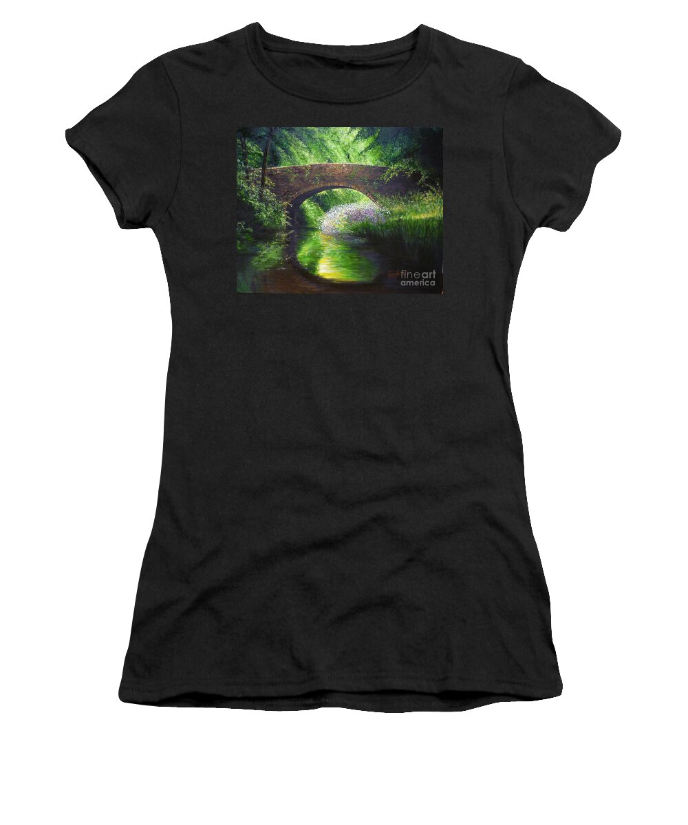 Bridge Women's T-Shirt featuring the painting The Bridge where two Souls meet... by Lizzy Forrester