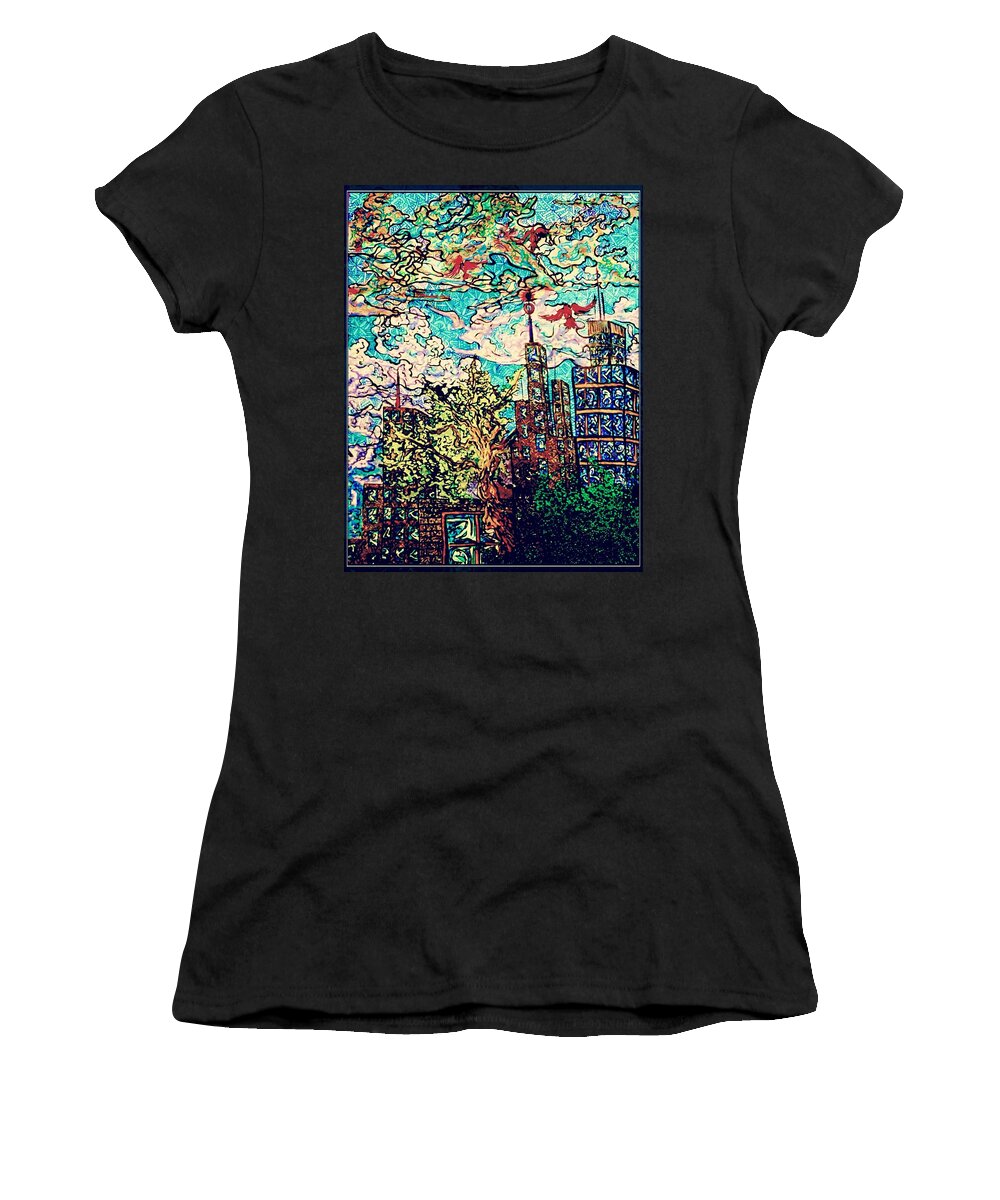 Cityscape Women's T-Shirt featuring the drawing The City by Angela Weddle