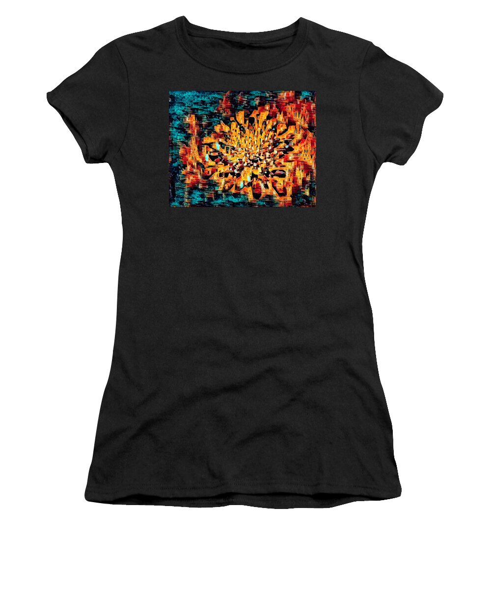 Abstract Women's T-Shirt featuring the digital art The City at Night by Teresa Wilson