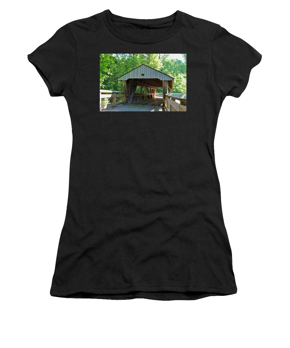 Wood Women's T-Shirt featuring the photograph The Covered Bridge at Wildwood by Michiale Schneider