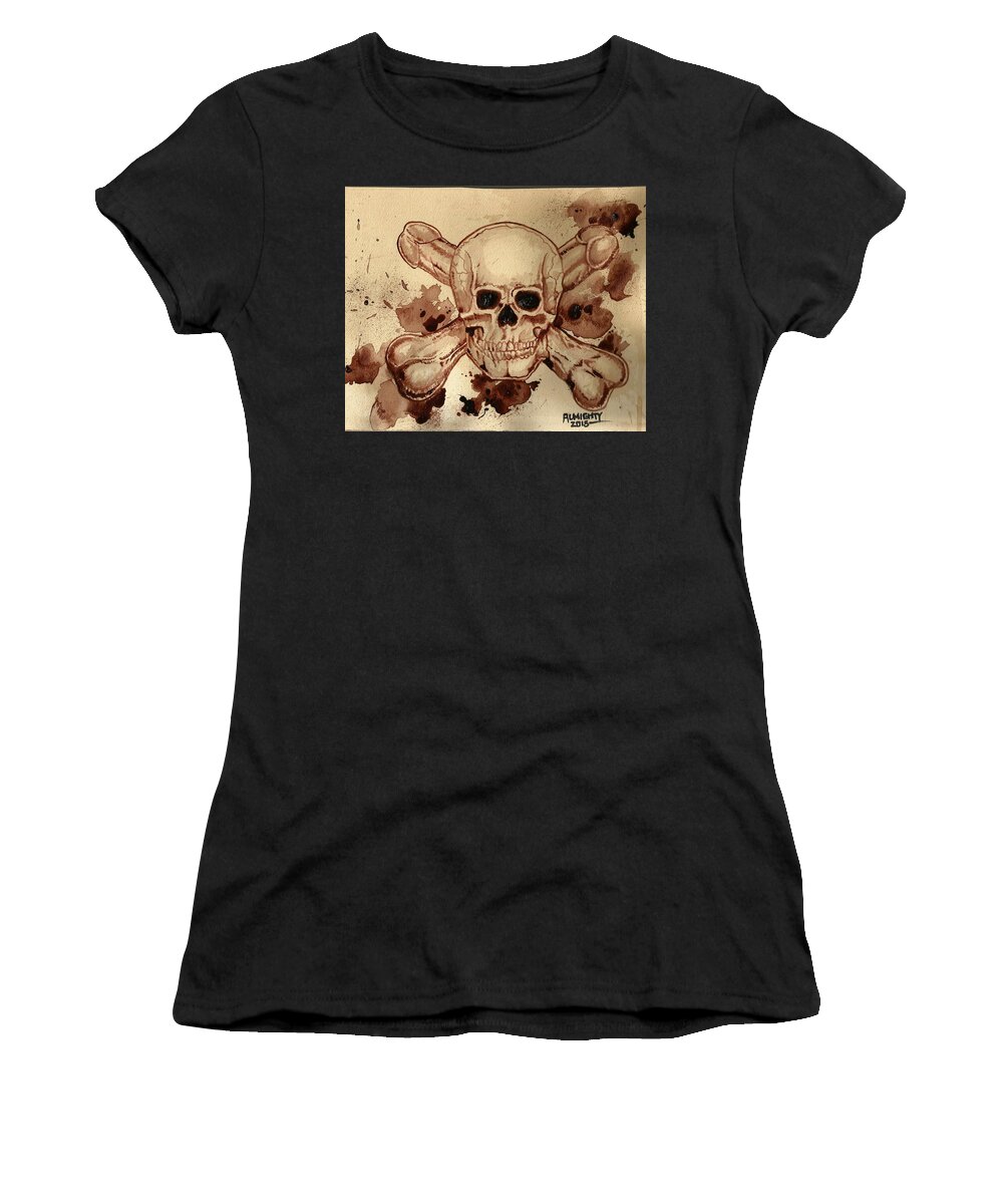  Women's T-Shirt featuring the painting The Dwarves Skull And Cross Boners by Ryan Almighty