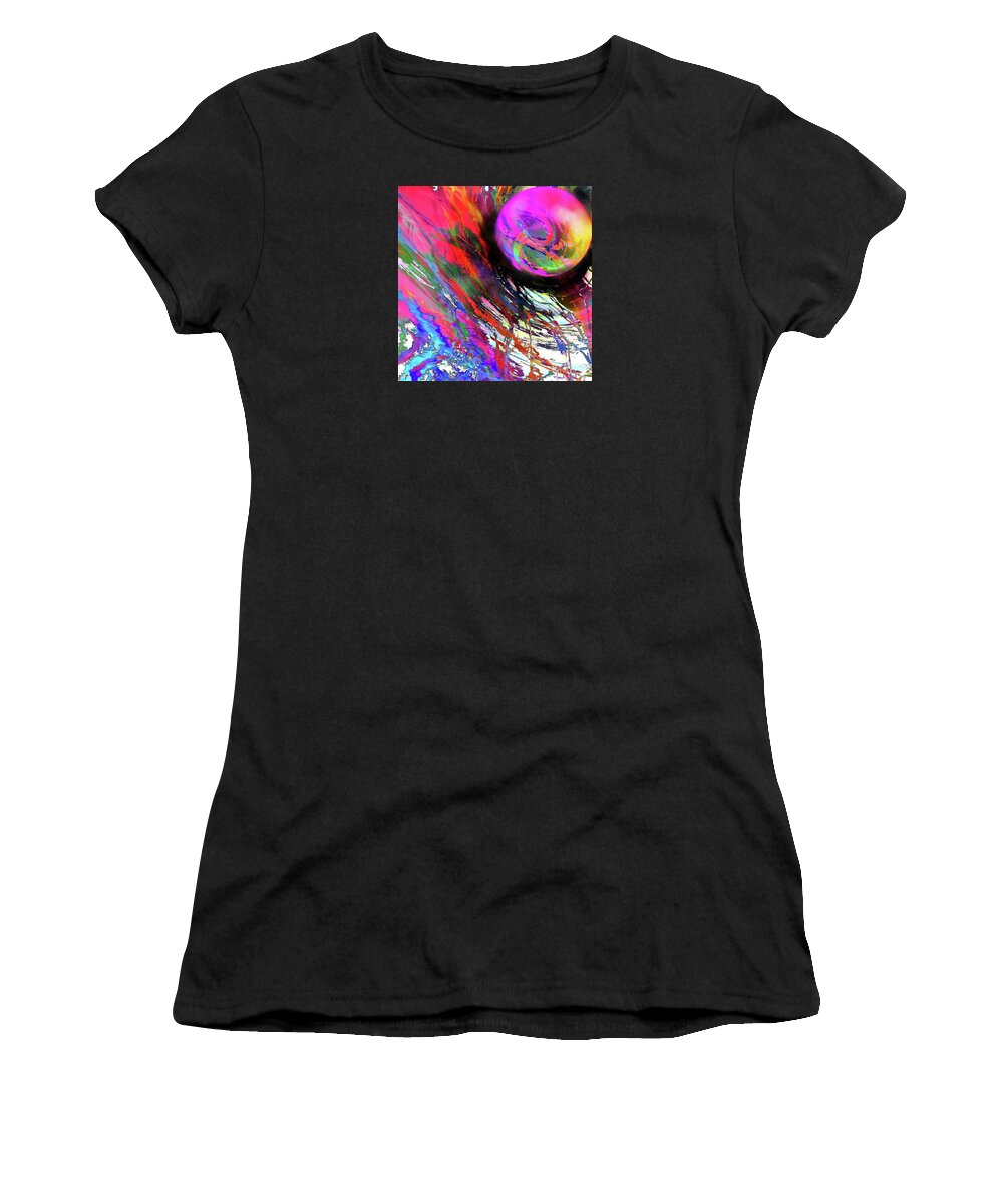 Abstract With A Sci-fi Twist .shifting Level Of Perspective Harboring What Might Be A Planet In This Imaginary Impressionist Universe. Women's T-Shirt featuring the digital art The edge of Warp by Priscilla Batzell Expressionist Art Studio Gallery