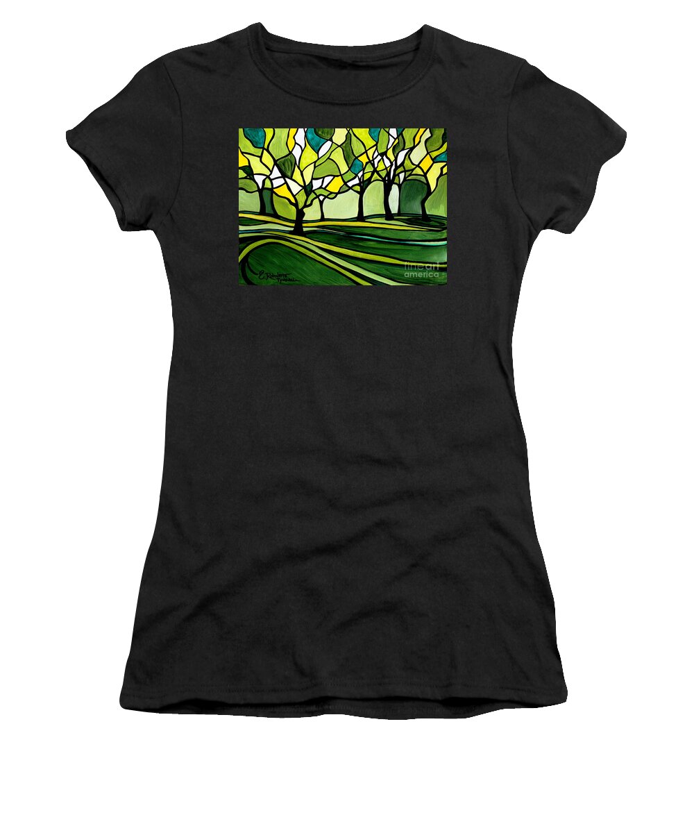 Emerald Women's T-Shirt featuring the painting The Emerald Glass Forest by Elizabeth Robinette Tyndall