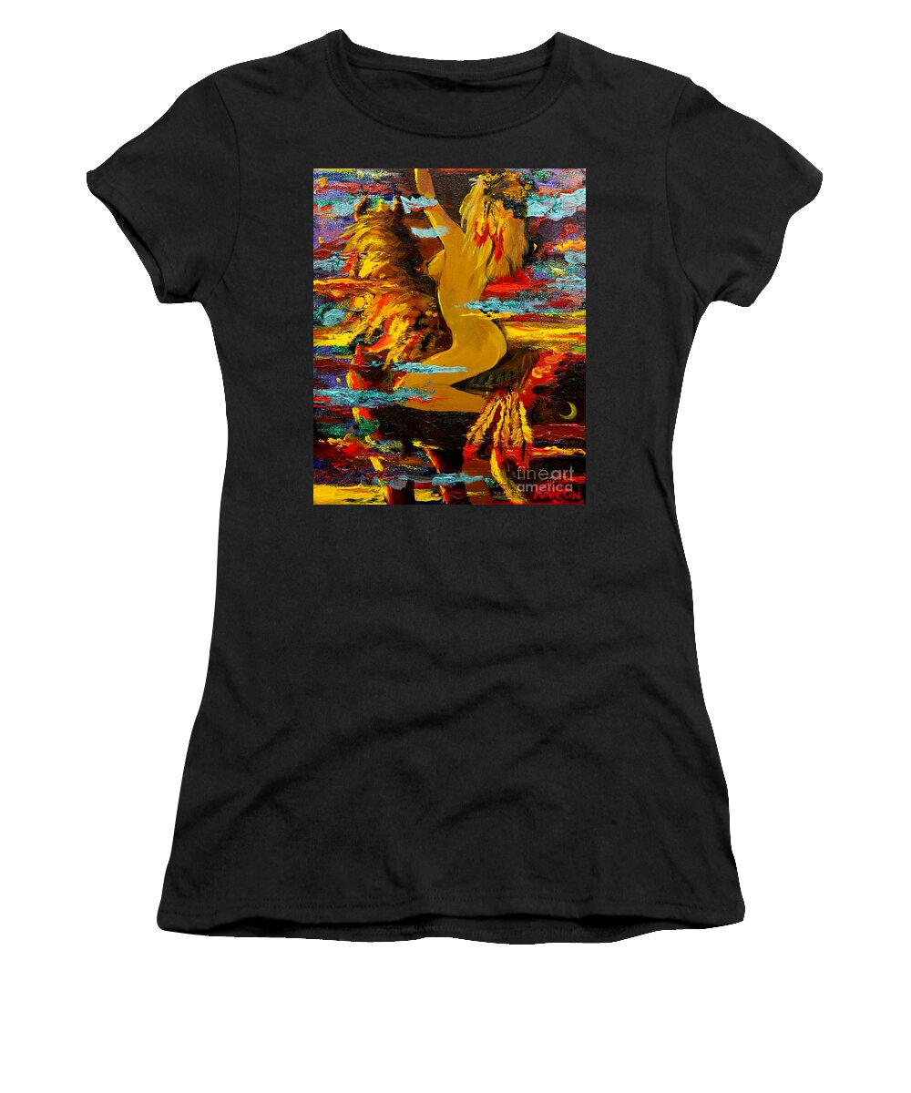 Abstract Women's T-Shirt featuring the painting The Eternal Sea - Self Portrait by Karon Melillo DeVega