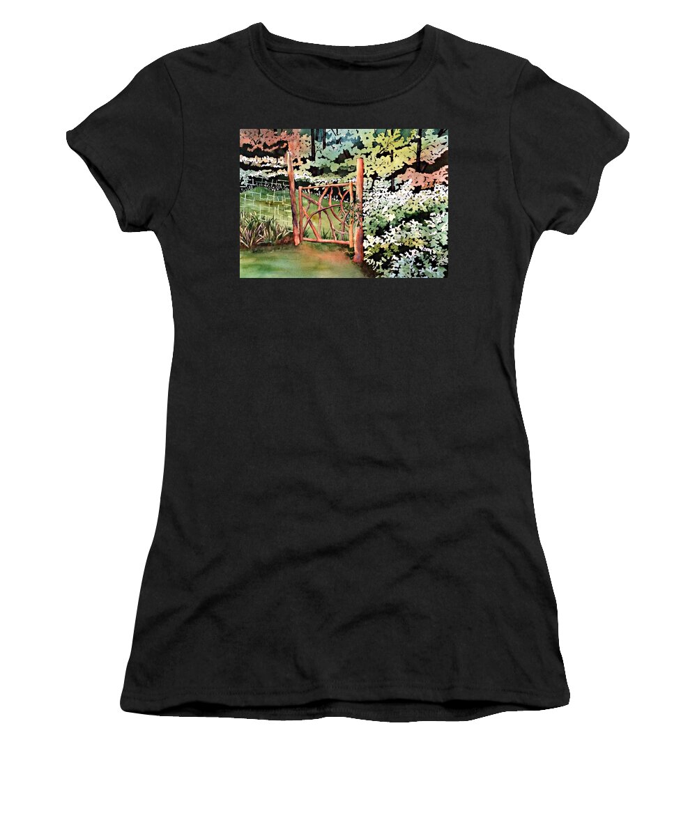 Gate Women's T-Shirt featuring the painting The Gate by Beth Fontenot