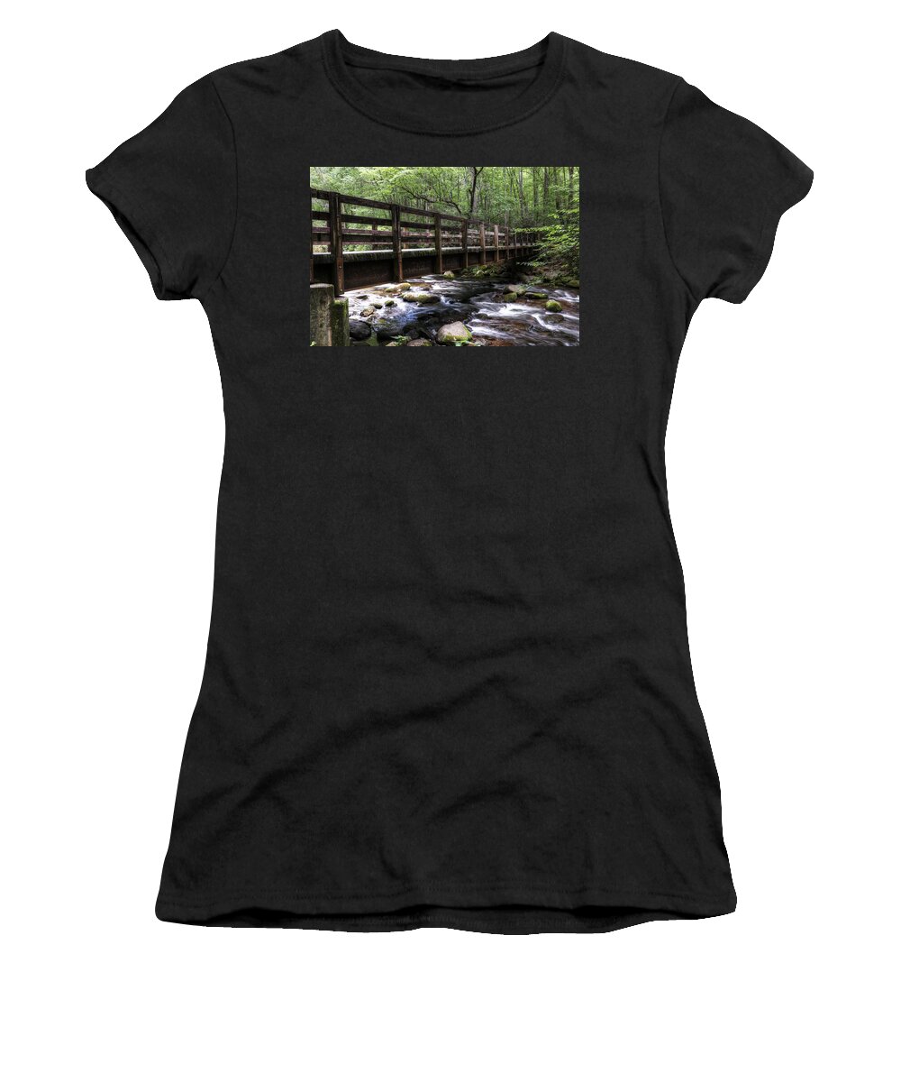 Kephart Prong Bridge Women's T-Shirt featuring the photograph The Great Smoky Mountains Kephart Prong Bridge by Carol Montoya