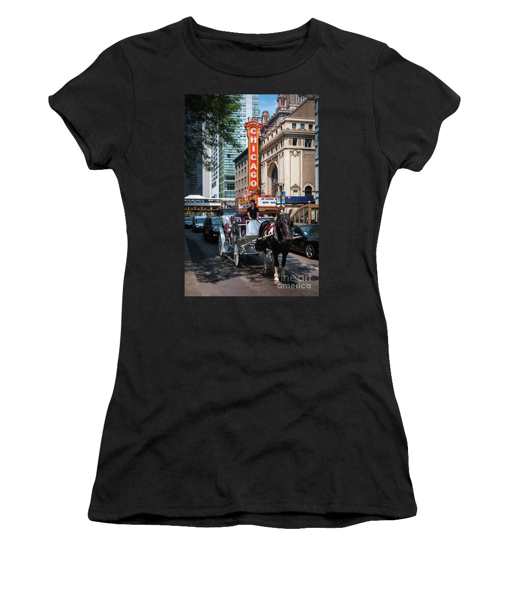 Art Women's T-Shirt featuring the photograph The Iconic Chicago Theater Sign and Traffic on State Street by David Levin