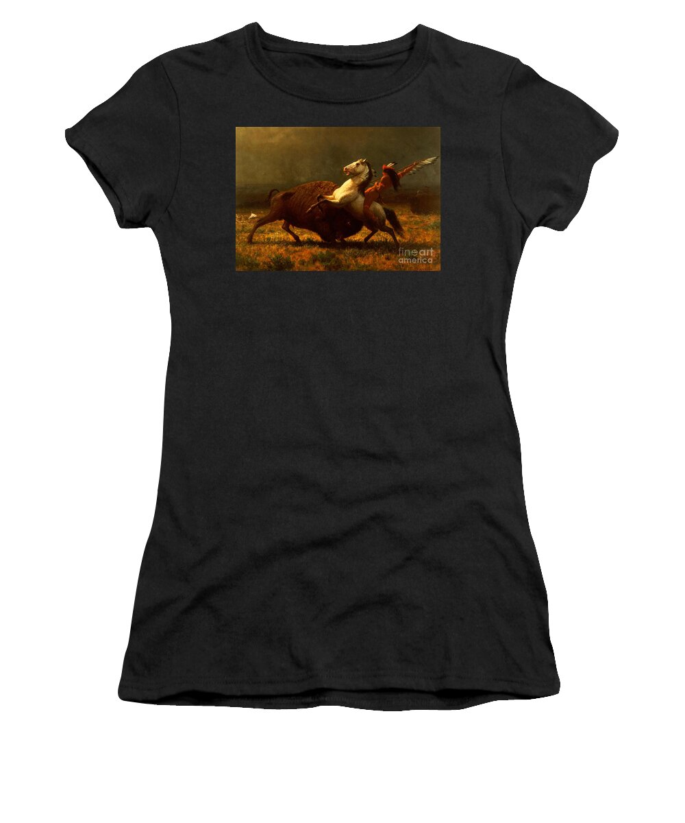 Albert Bierstadt Women's T-Shirt featuring the painting The Last of the Buffalo by Albert Bierstadt