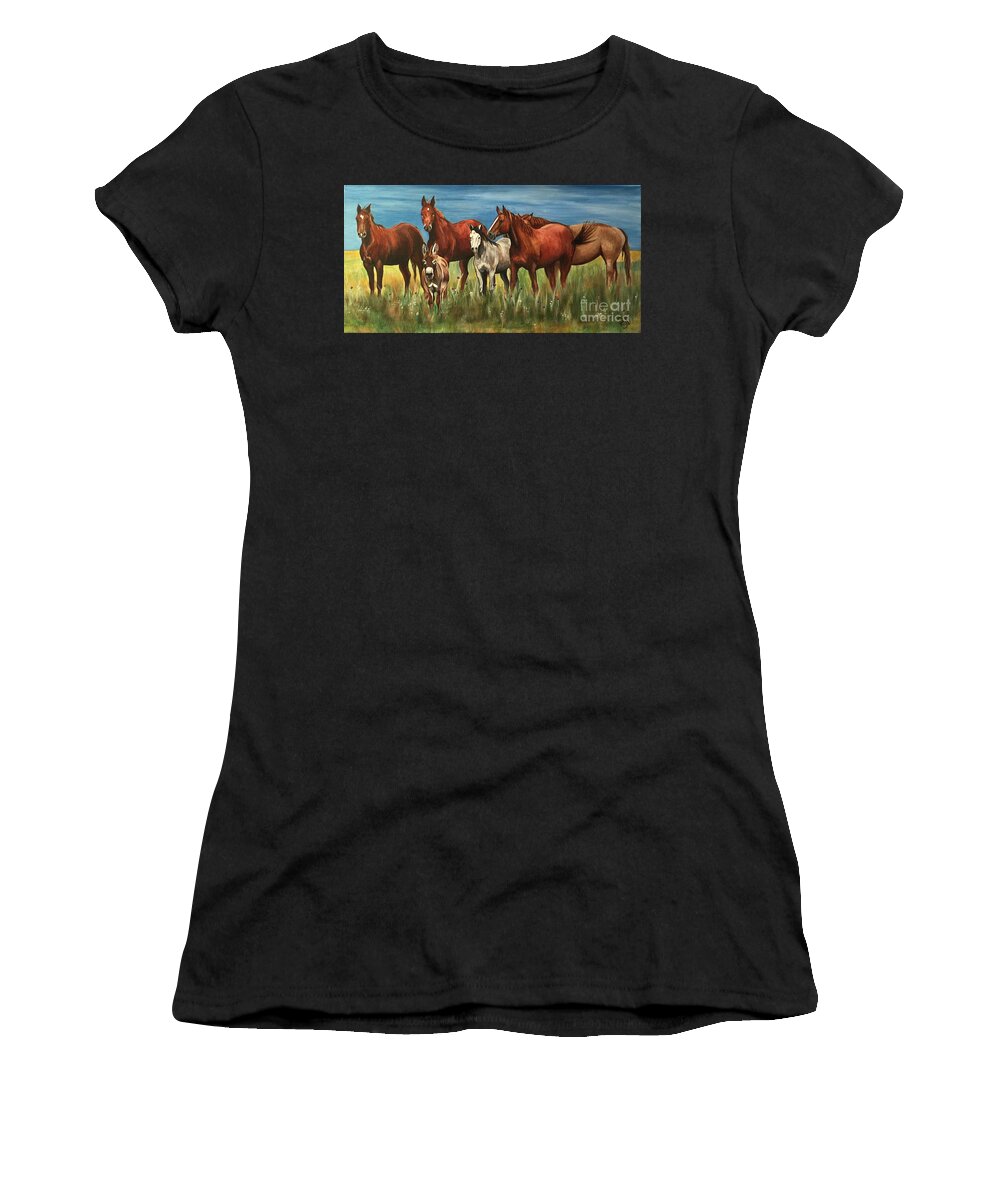 Horses Women's T-Shirt featuring the painting The Leader Of The Pack by Patty Vicknair