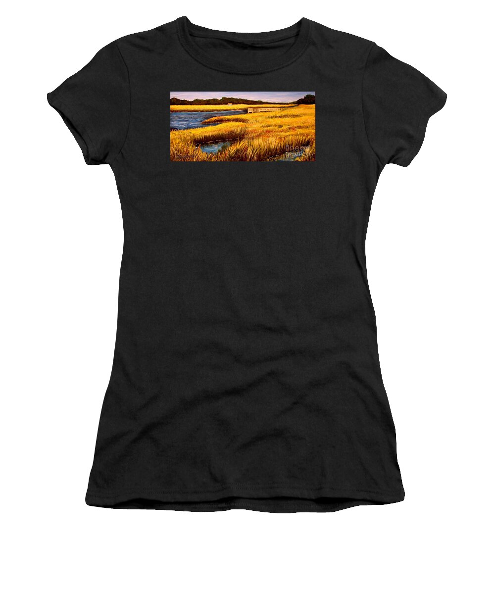 Beaches Women's T-Shirt featuring the painting The Marsh at Cherry Grove Myrtle Beach South Carolina by Pat Davidson