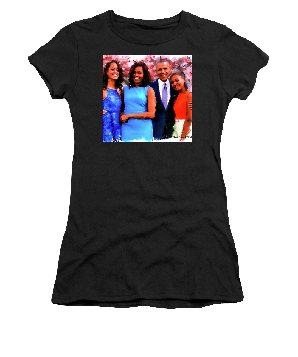 President Obama Women's T-Shirt featuring the digital art The Obama Family by Ted Azriel