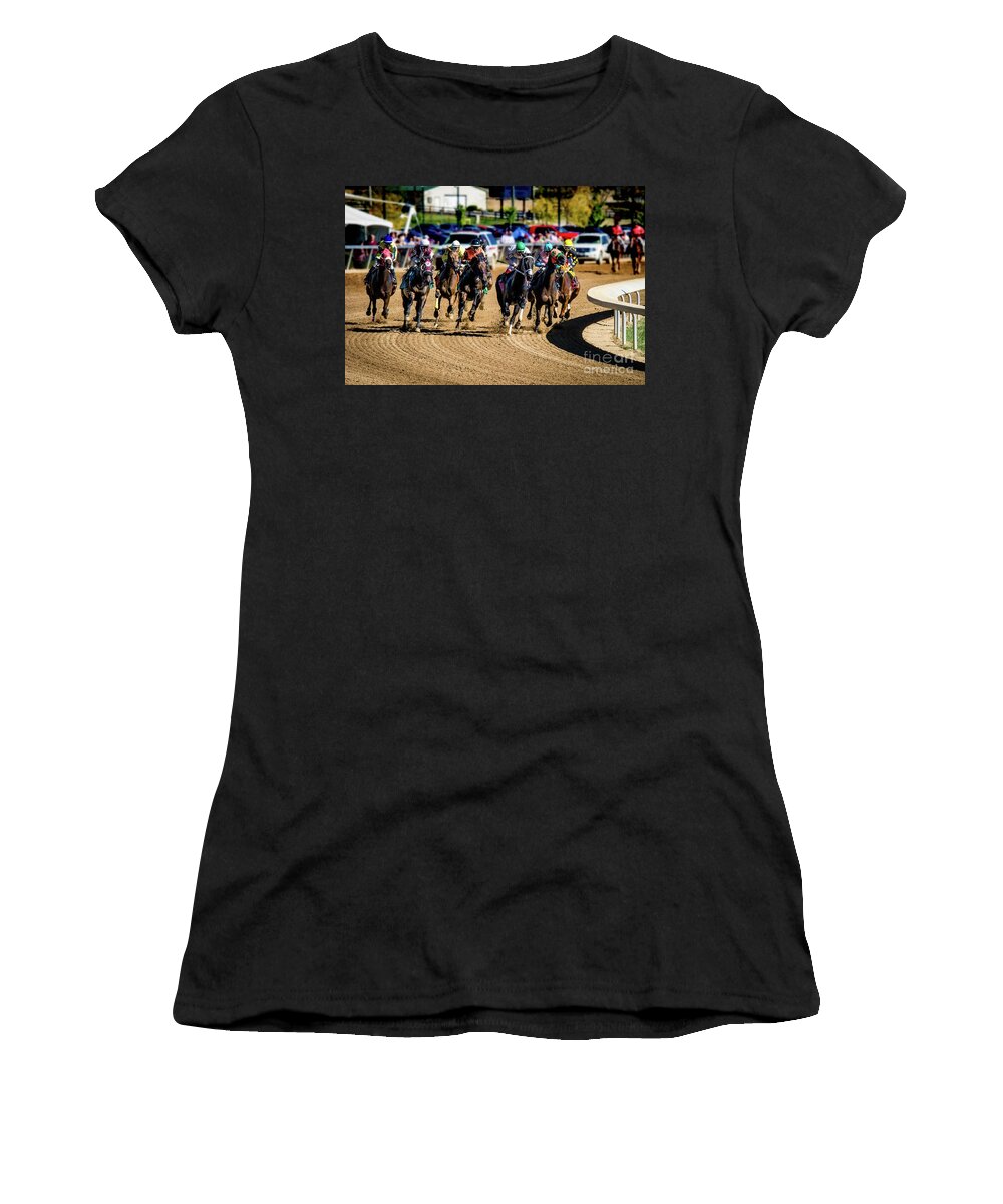Belterra Horse Park Racing Women's T-Shirt featuring the photograph The Race by Ed Taylor