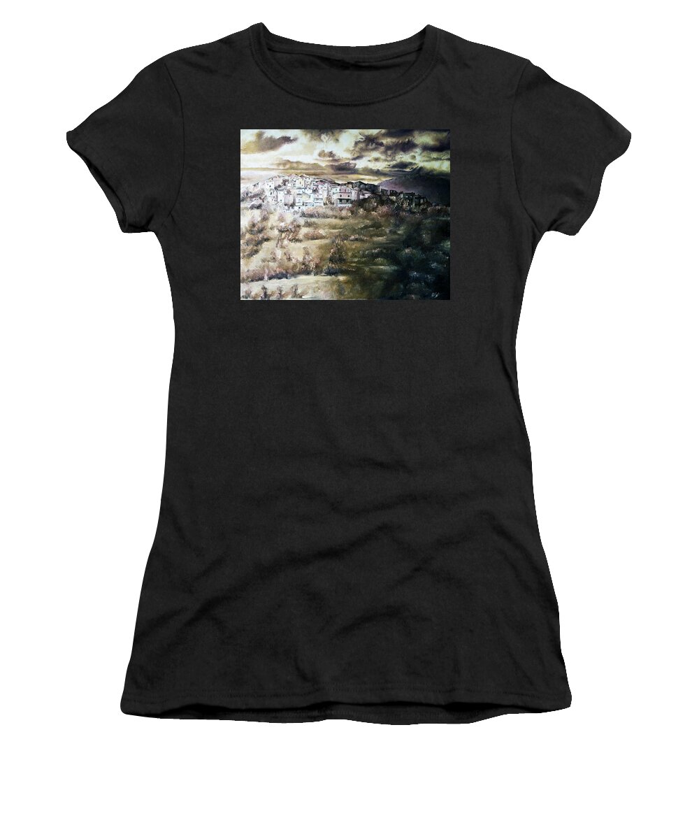 Skies Women's T-Shirt featuring the painting The Storm by Michelangelo Rossi