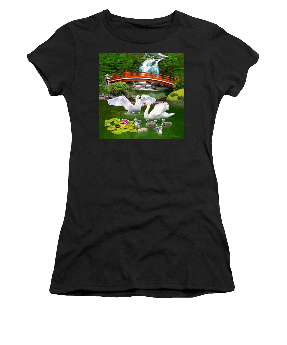 White Swans Women's T-Shirt featuring the digital art The Swan Family by Glenn Holbrook