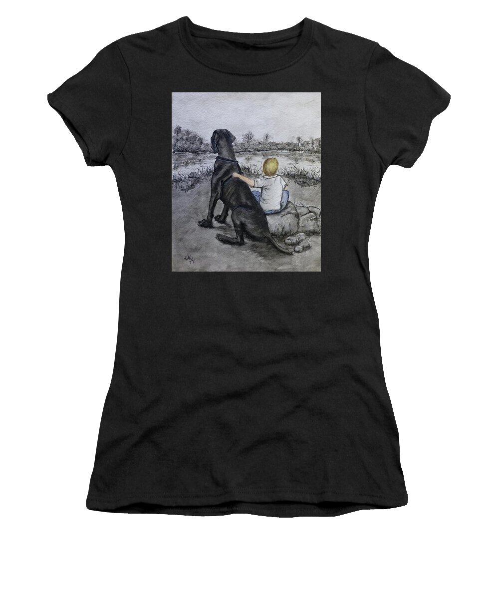 Great Dane Women's T-Shirt featuring the painting The Ultimate best friend by Kelly Mills
