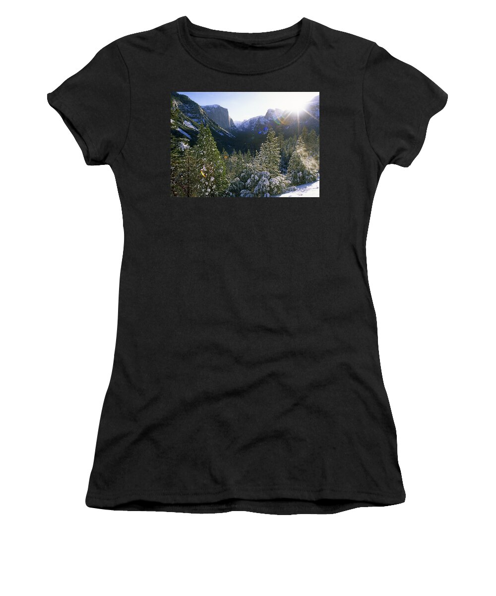 Winter Women's T-Shirt featuring the photograph The Yosemite Valley in winter by Gary Corbett