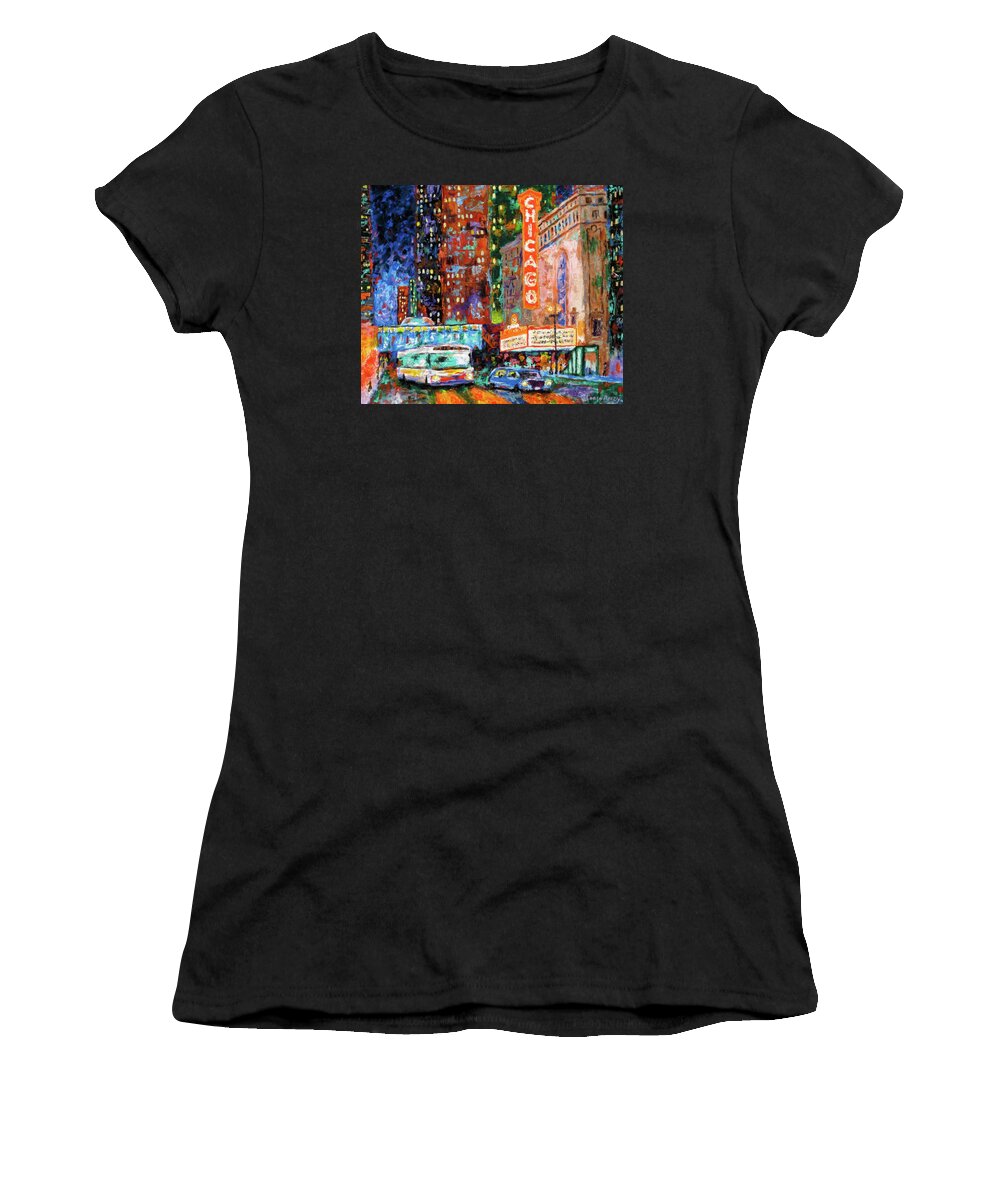 Chicago Theater Painting Women's T-Shirt featuring the painting Theater Night by J Loren Reedy