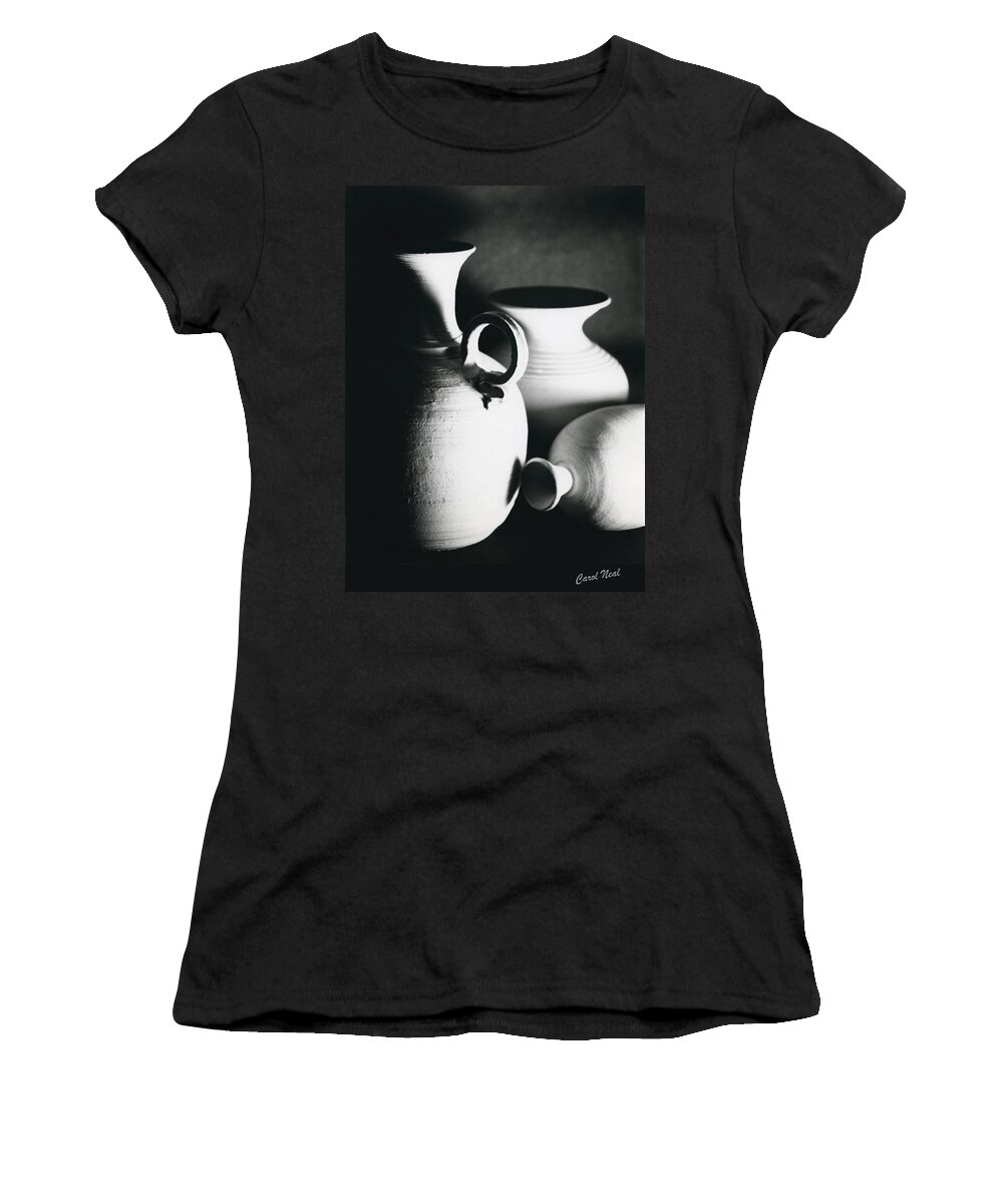 Black & White Women's T-Shirt featuring the painting Three Clay Jars 1 by Carol Neal-Chicago