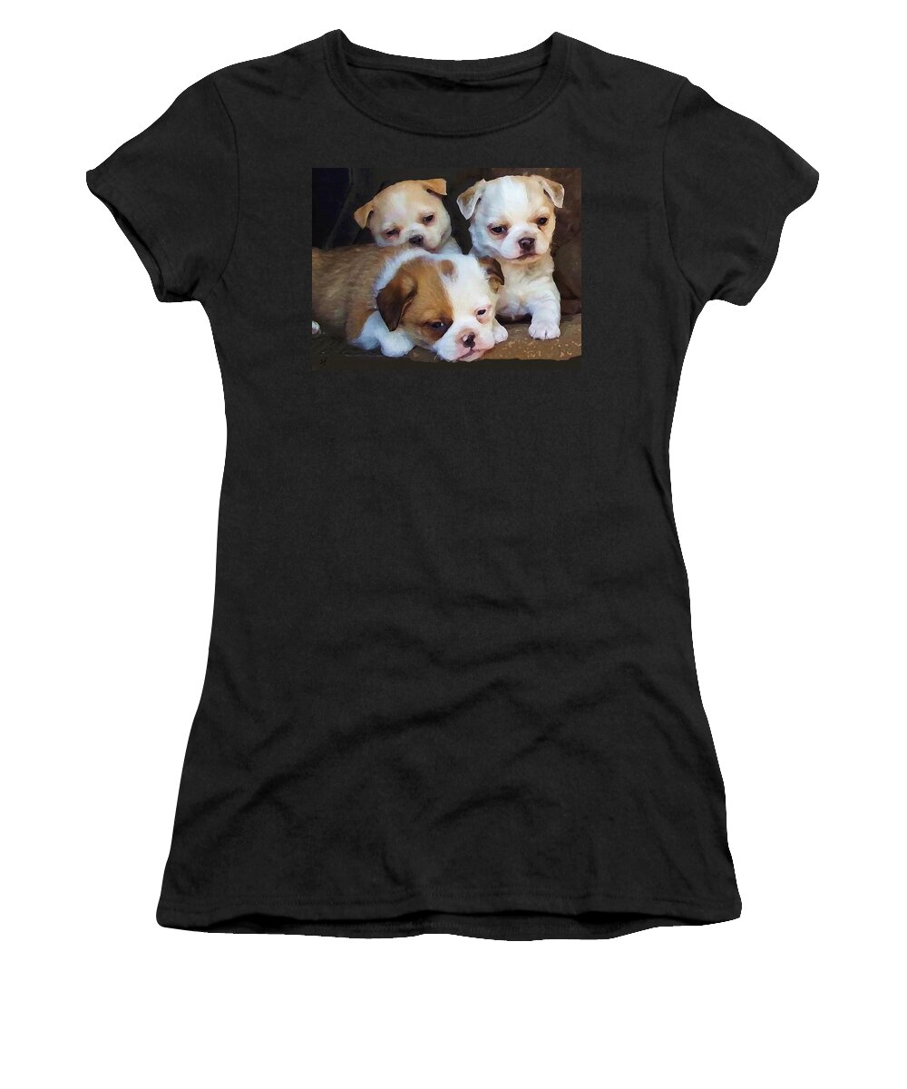 Animal Women's T-Shirt featuring the mixed media Three Sweeties by Shelli Fitzpatrick