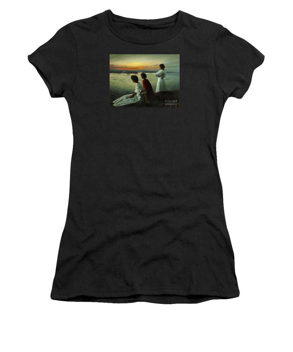 Harald Slott-m�ller Women's T-Shirt featuring the painting Three young ladies enjoying the warm summer by MotionAge Designs
